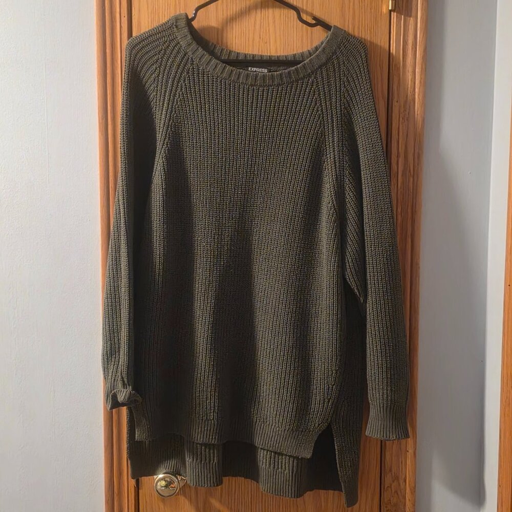 Express Olive Green Crewneck Pullover Sweater Women's Size S — Like New